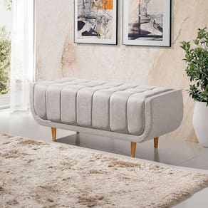 Recamier Alemanha 1,50m Com Base Madeira Linho Sofatec Palha