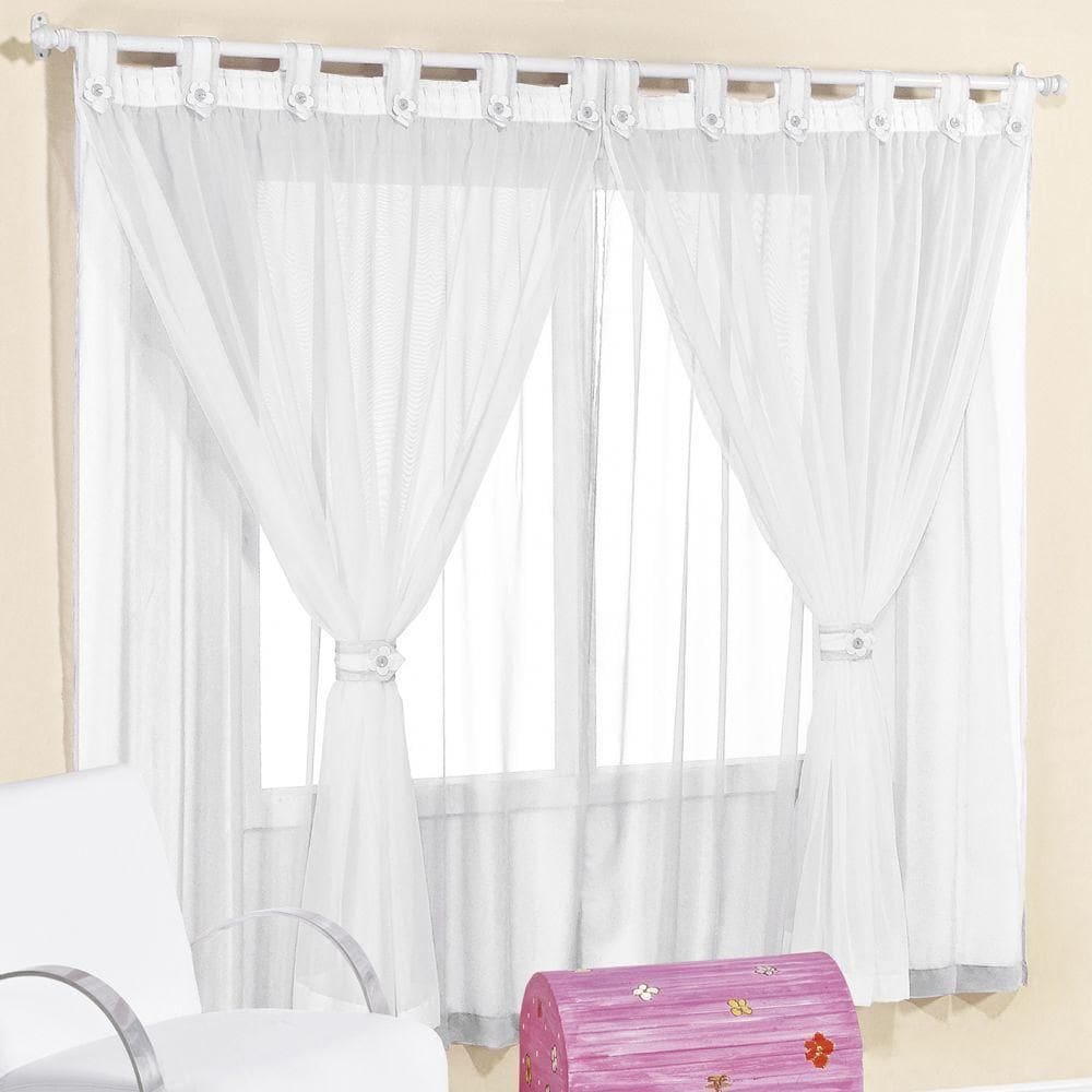Cortina 2,00m X 1,70m Alt. Kids Decoração Quarto Criança Em Voal Para Varão - Branca