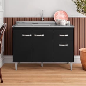 Balcão Para Cozinha 3 Portas Derby Preto Fosco
