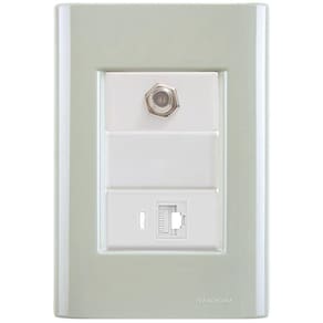 Cj Tomadas Rj45 Ethernet + Tv Coaxial Giz Verde Ardósia Tramontina Completo Pronto Tramontina