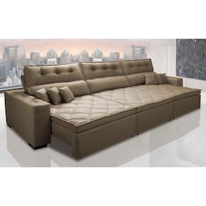 Sofá Retrátil E Reclinável 3,82m Austin Com Molas No Assento Tecido Suede Velusoft Castor
