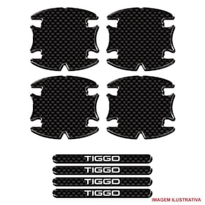 Jogo Adesivo Protetor Maçaneta Carro Tiggo Resinado Preto Carbon Preto