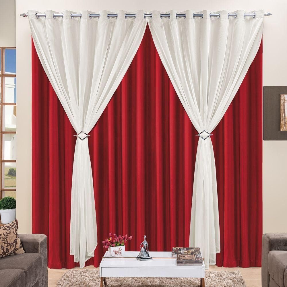 Cortina 3 Mts Sala Quarto Voal Com Microfibra Para Trilho Comum Vermelho