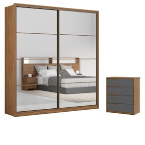 Conjunto Quarto Guarda Roupa Com 2 Espelhos E Comoda Napolis Amendola Grafito