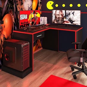 Mesa Gamer De Canto Com Gaveta Wayra Preto Vermelho