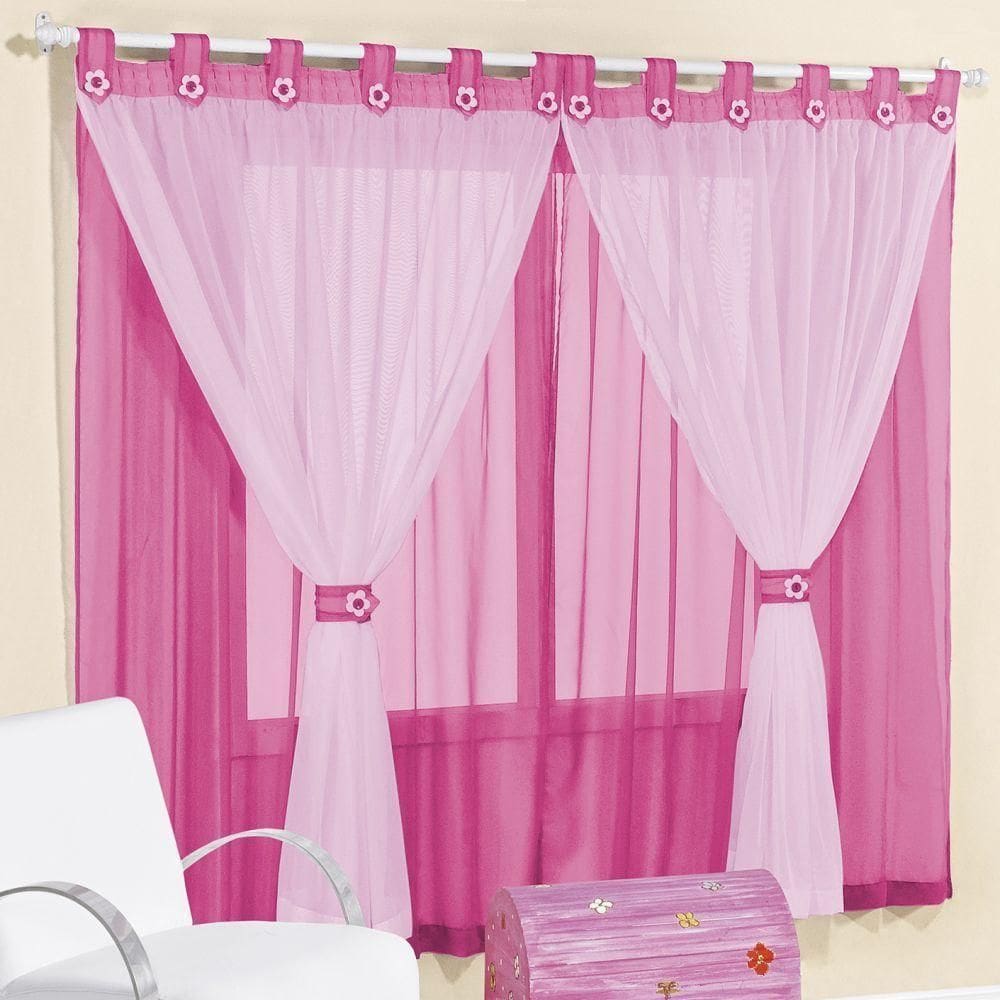 Cortina 2,00m X 1,70m Alt. Kids Decoração Quarto Criança Em Voal Para Varão - Pink