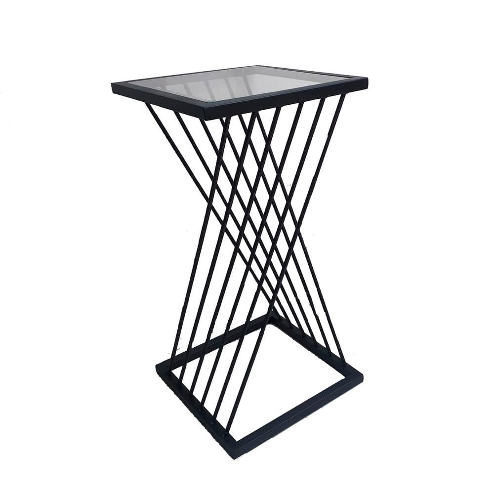 Suporte vaso de ferro com tampo de vidro estilo industrial
