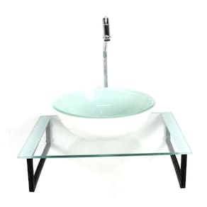 Kit Cuba De Vidro Redonda 10mm Com Tampo 50cm Branco E Suporte Preto