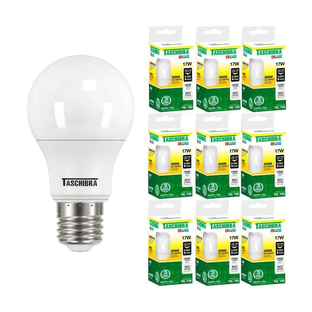 Kit 10 Lâmpadas Led Bulbo Tkl 17w Taschibra E27 Bivolt 3000k Luz Quente
