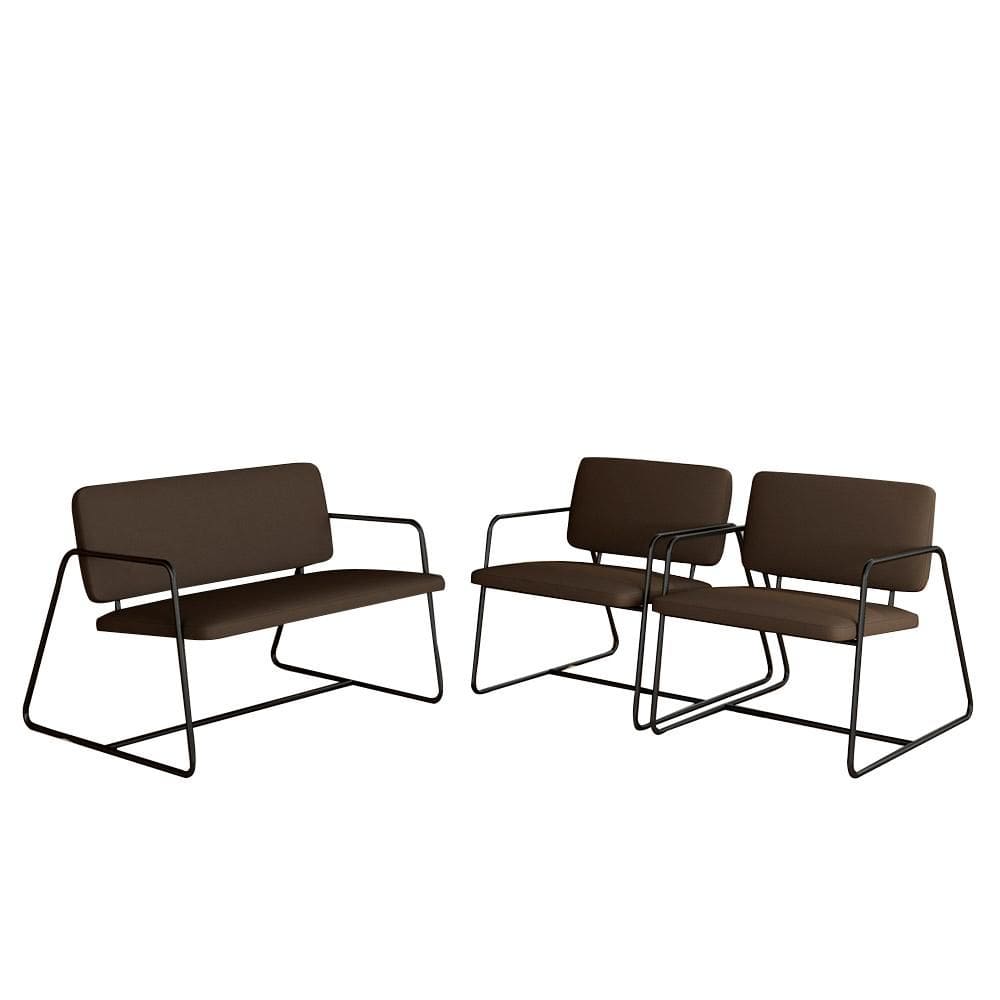 Conjunto Namoradeira Com Poltronas Sintra Industrial Preto/marrom- M.a