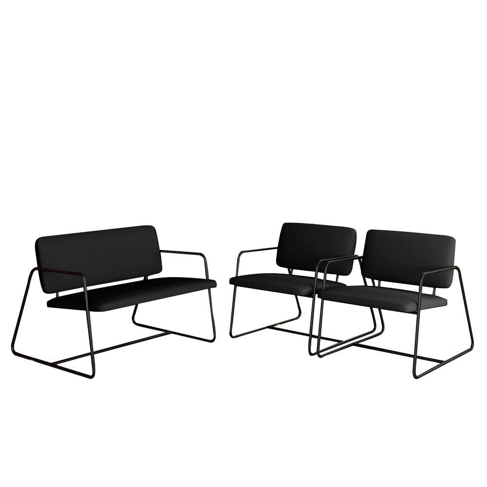 Conjunto Namoradeira Com Poltronas Sintra Industrial Preto/preto - M.a