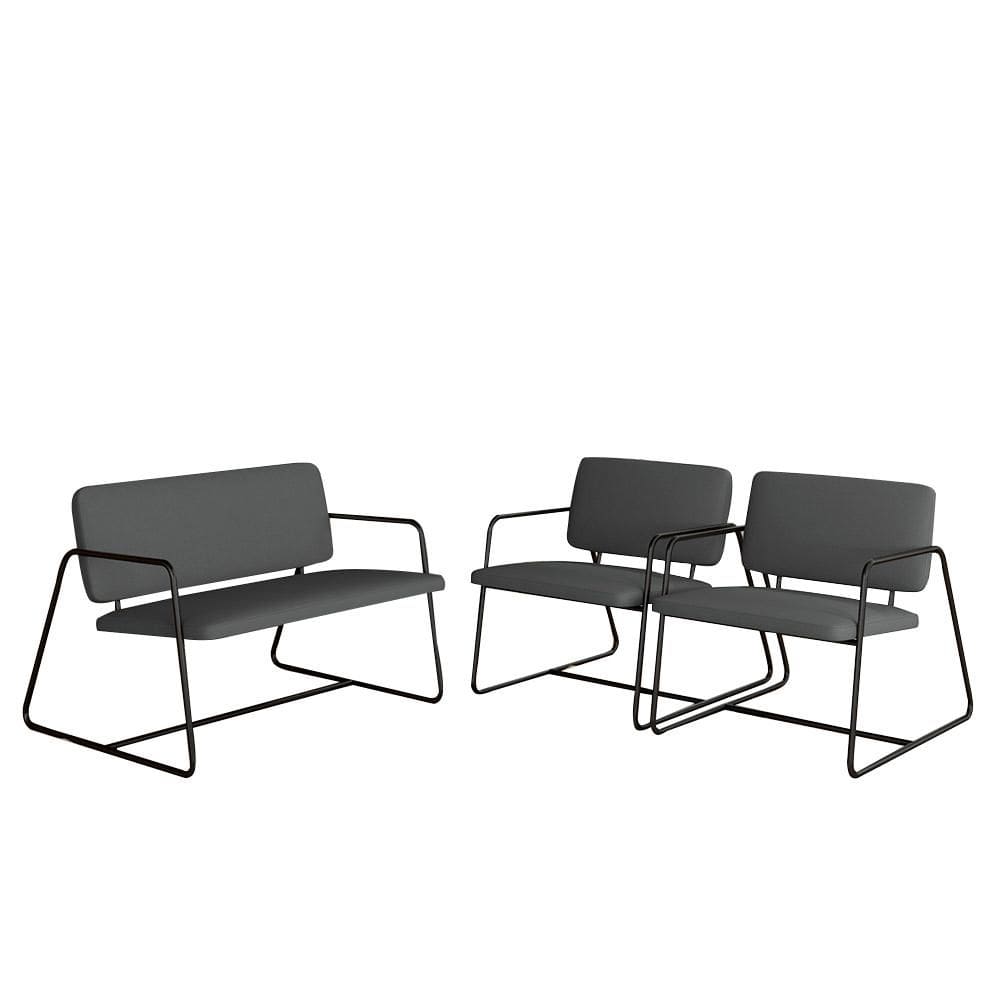 Conjunto Namoradeira Com Poltronas Sintra Industrial Preto/cinza - M.a