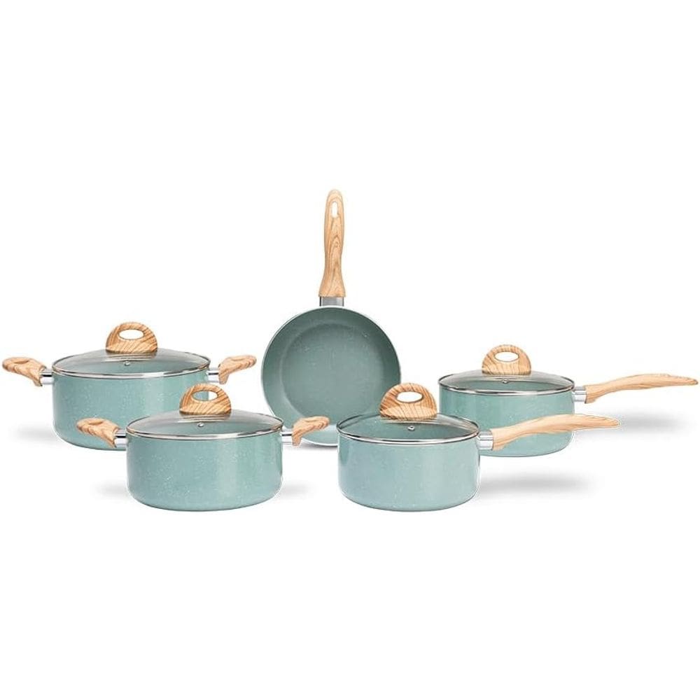 Jogo de Panelas Brinox Antiaderente Ceramic Life 5 Peças Botanika com Indução Verde
