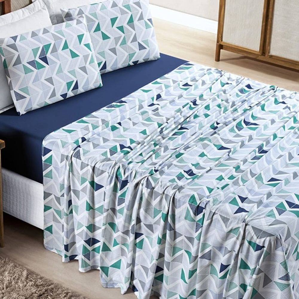 Jogo lençol Queen Malha Milly 4 pçs Geom