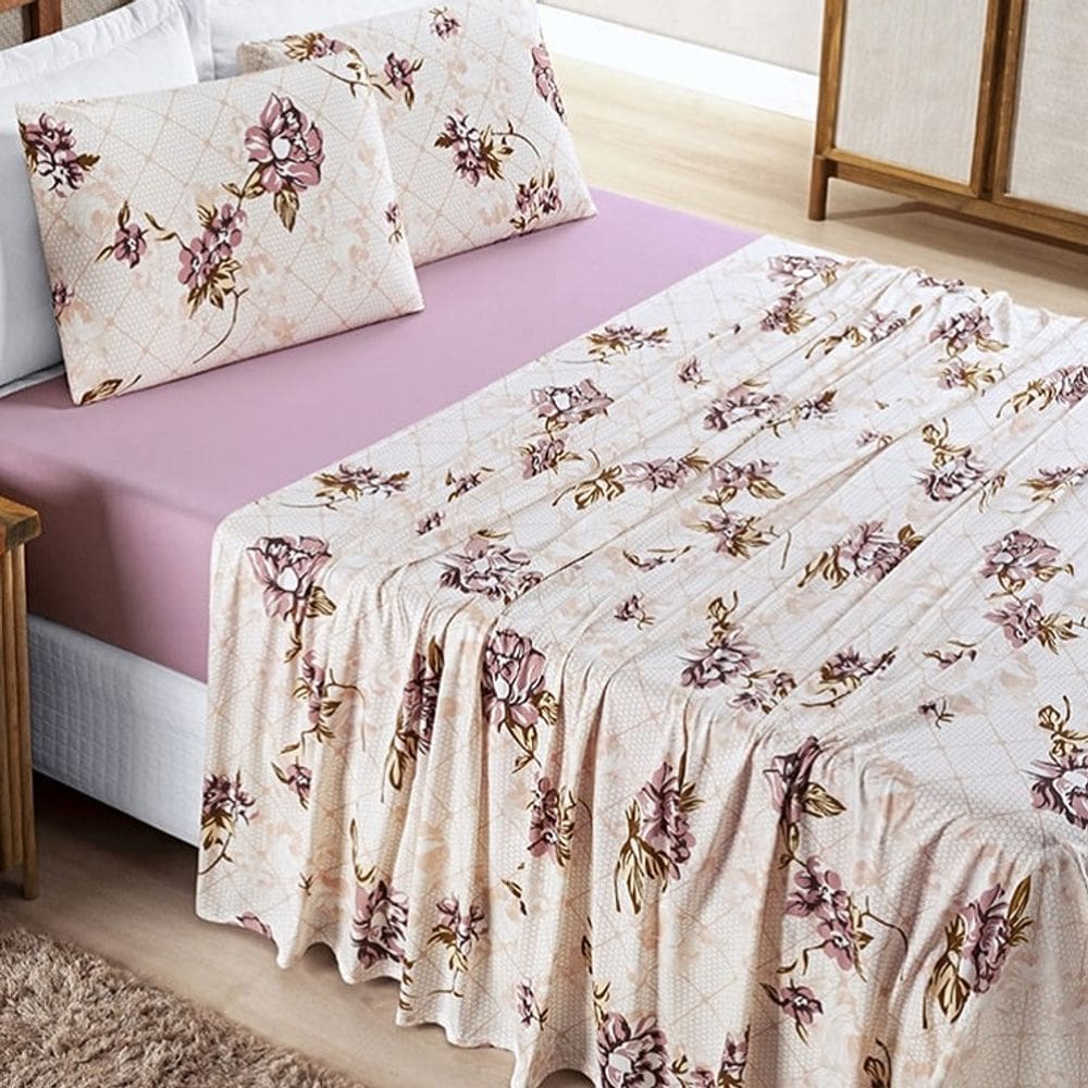 Jogo lençol Casal Malha Milly 4 pçs Rosé