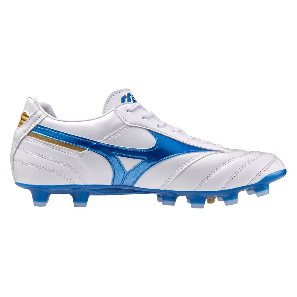 Chuteira Campo Mizuno Morelia Elite MD II Pro - Masculino - Branco-Azul