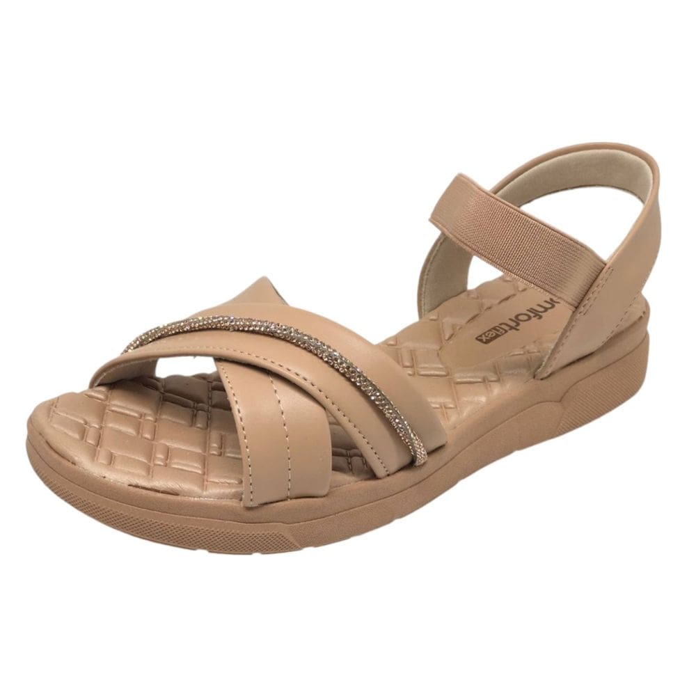 Sandália Feminina Conforto Flatform Strass Comfortflex