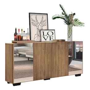 Aparador Buffet com Espelho e Pés Quadrados Rustic/preto