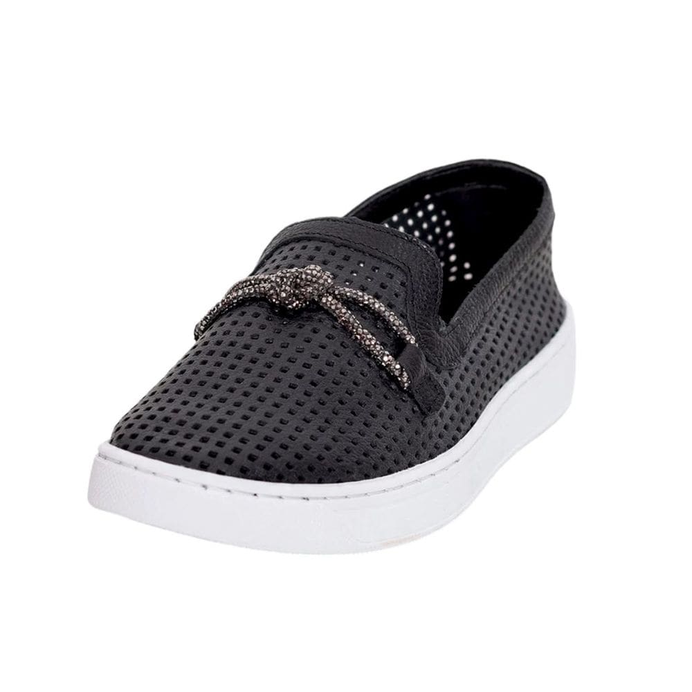 Tenis Feminino Casual Strass Couro Comfortflex