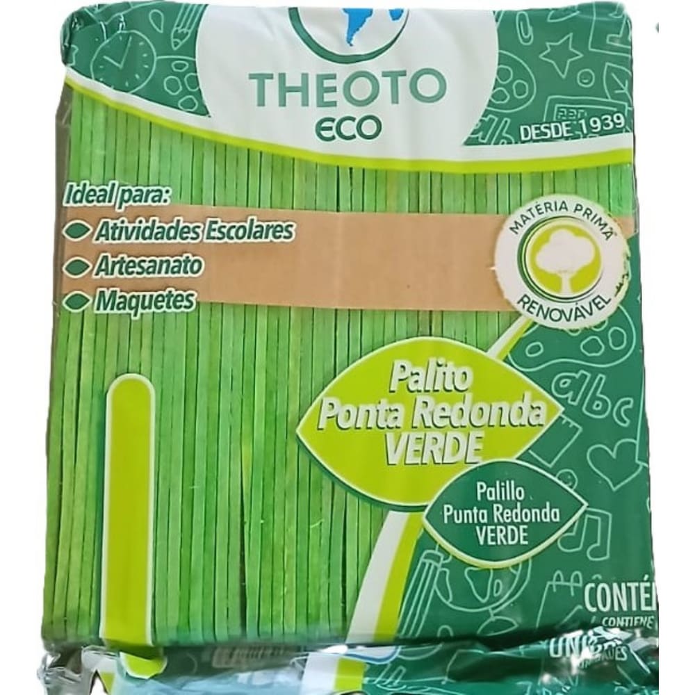 100 Palito Picolé Sorvete Ponta Redonda Theoto - Verde