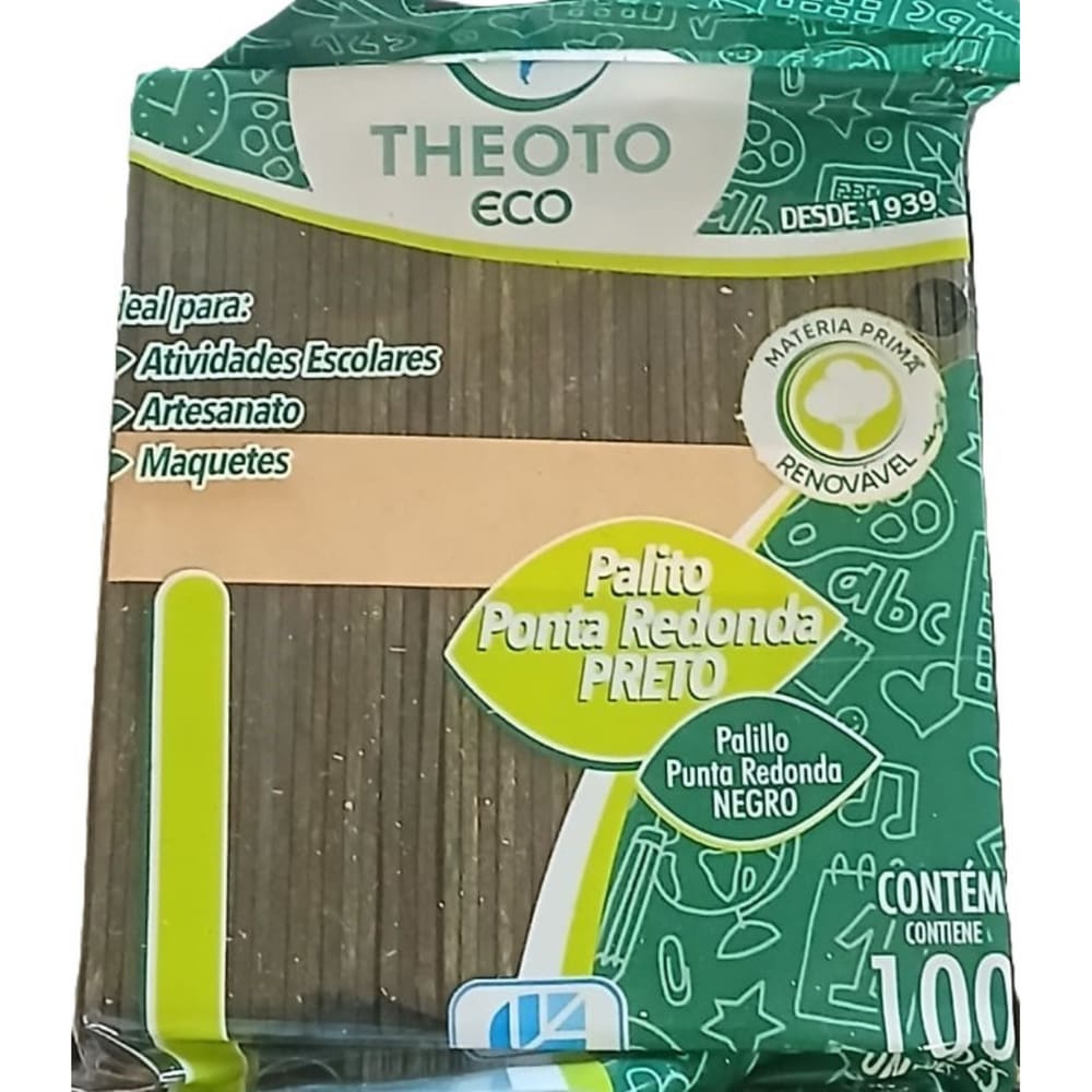 100 Palito Picolé Sorvete Ponta Redonda Artesanato Theoto - Preto