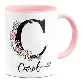 Caneca Personalizada Rosa Com Inicial + Nome - Todos Nomes