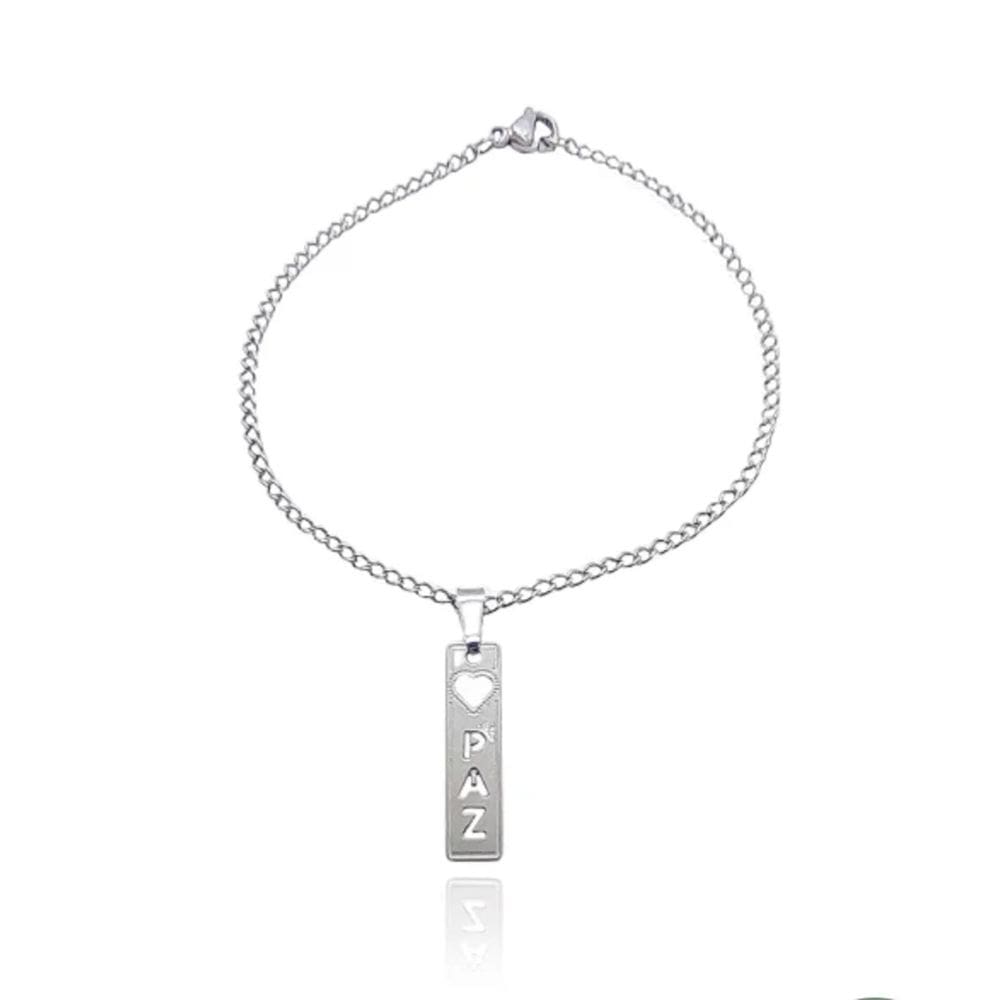 Pulseira com pingente de paz de aço