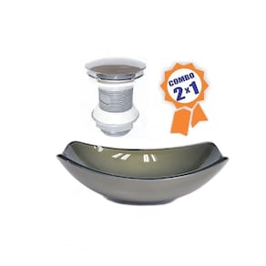 Cuba De Vidro Oval Chanfrada 46cm Ouro Envelhecido Válvula