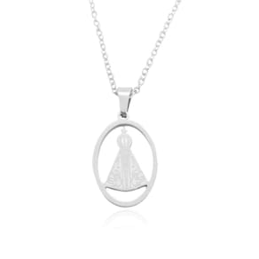 Colar com pingente Nossa Senhora de aço