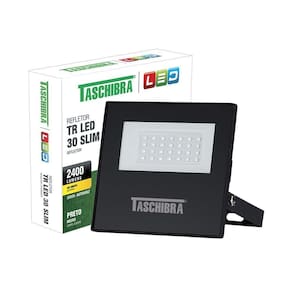 Refletor Taschibra Led Tr Slim 30W Luz Branco Quente 3000K Preto Bivolt