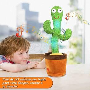 Brinquedo Infantil Cacto Dançante Pelúcia 120 Músicas Usb