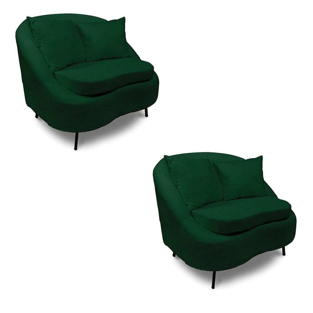 Poltrona Decorativa Orgânica Pé Ferro Pto Kit 2 Zaya Bouclê Verde C05 - D`Rossi
