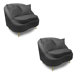 Poltrona Decorativa Orgânica Pé Ferro Dou Kit 2 Zaya Bouclê Grafit C05 - D`Rossi