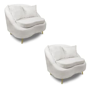 Poltrona Decorativa Orgânica Pé Ferro Dou Kit 2 Zaya Bouclê Off Wte C05 - D`Rossi