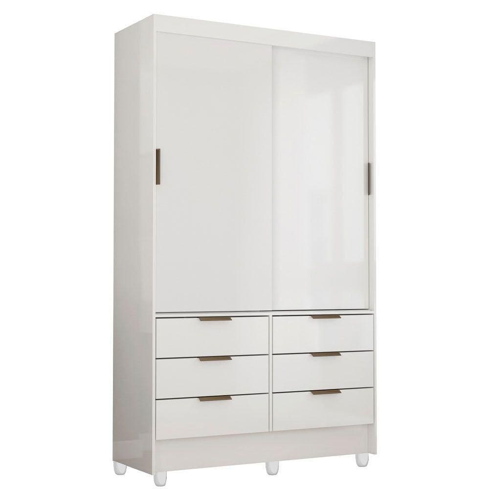 Guarda Roupa Sevilha 2 Portas De Correr 6 Gavetas Com Pés Carioca Móveis Branco