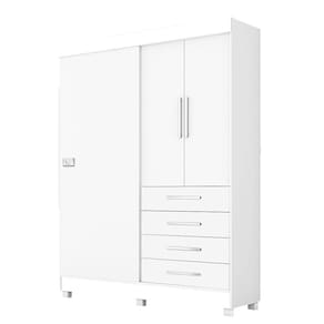 Módulo Georgia Guarda Roupa 3 Portas e 4 Gavetas Branco / Branco / Rosa J&A Móveis
