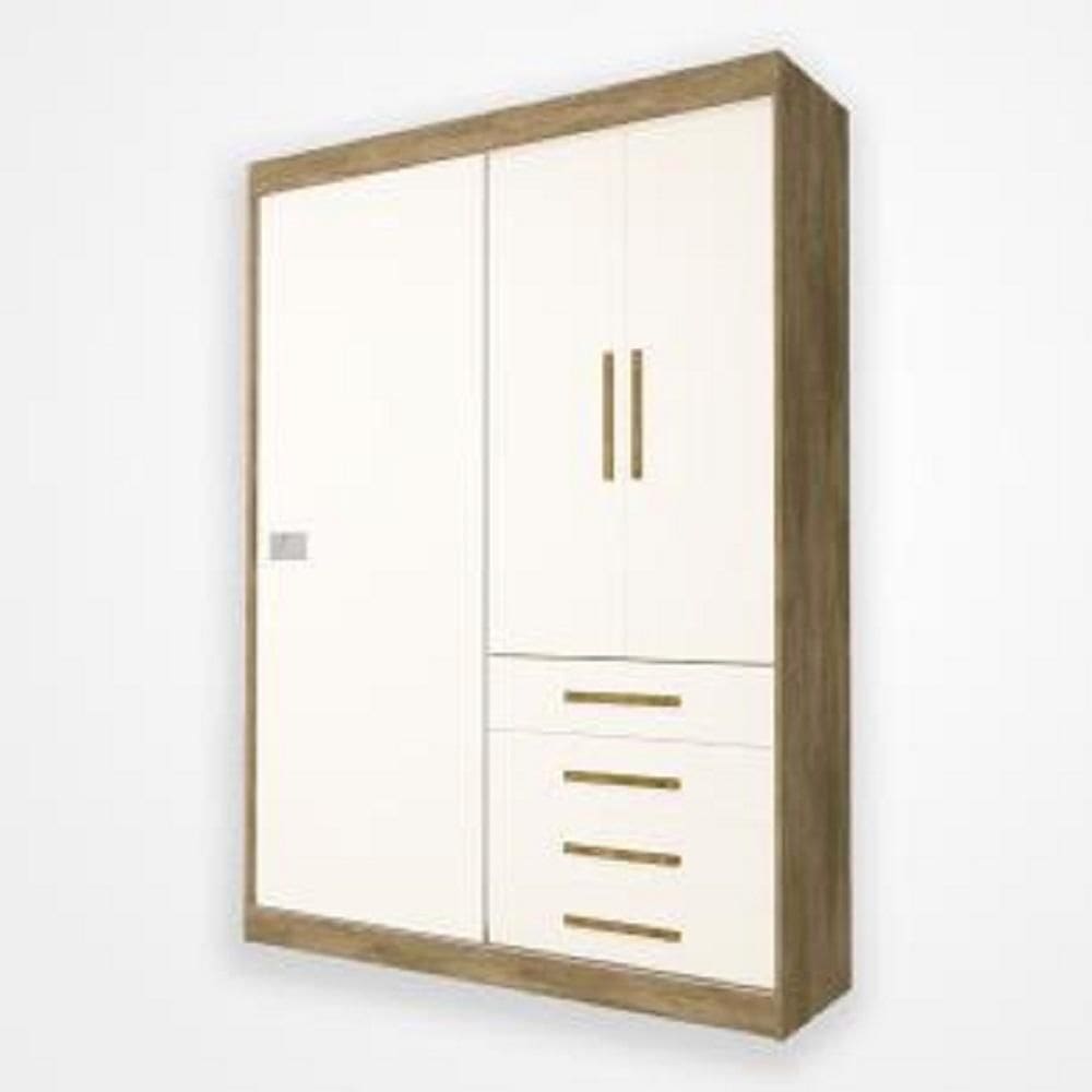 Módulo Georgia Guarda Roupa 3 Portas e 4 Gavetas Jequitibá / Off White J&A Móveis