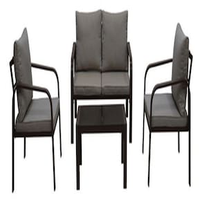 Conjunto Jardim Completo Sofá Poltrona E Mesa 4 Lugares Aço