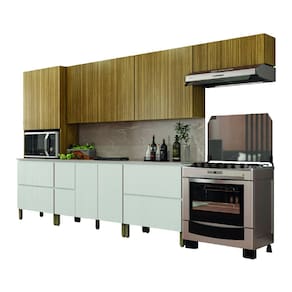 Armário De Cozinha Completa Com Balcão Art Kit?s Paraná 12 Portas 4 Gavetas Madeirado / Branco