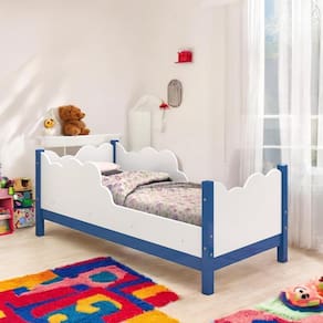 Cama Juvenil em Nuvem Cristal Branca e Azul com Colchão