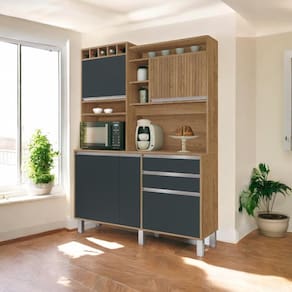 Cozinha Moderna 05 Portas Smart Freijó e Grafite