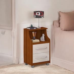 Mesa de Cabeceira com 02 Gavetas Topázio Cinamomo e Off