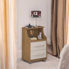 Mesa de Cabeceira com 02 Gavetas Topázio Freijó e Off White