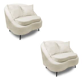 Poltrona Decorativa Orgânica Pé Ferro Pto Kit 2 Zaya Bouclê Bege C05 - D`Rossi