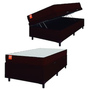 Cama Box Baú Solteiro Colchão Molas Qatar 88x188x63cm Marrom / Branco - Suporta até 200kg por Pessoa