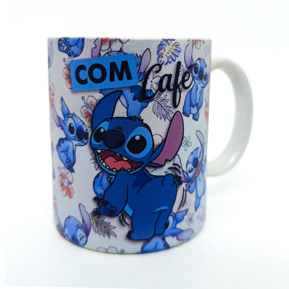 Caneca De Ceramica Glitter Branca - Stitch