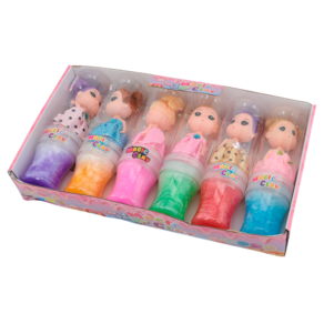 Slime Lama de Cristal Sereia 6 Unidades e Chaveiro de Boneca