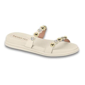 Sandália Feminina Beira Rio Flat Aplique Dourado