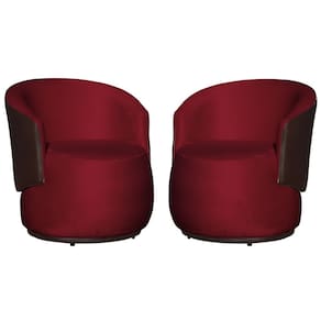 Kit 02 Poltronas Orgânica Decorativa Beatriz Veludo Vermelho/PU Marrom - Montanaris Decor