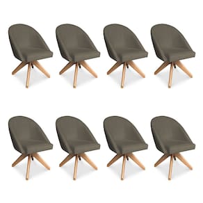 Kit 08 Poltronas Cadeira Giratória Bela Suede Marrom Rato Base de Madeira - Pallazio